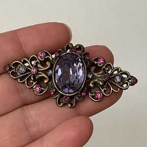 Sweet Romance USA rhinestone brooch classic Victorian design brass tone handmade